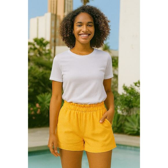 Loft Linen-Blend Paperbag Waist Shorts Mustard Yellow–XS NWT - Picture 1 of 4